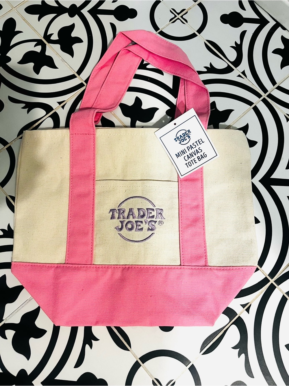 Trader Joe’s Pink & Cream Canvas Tote Bag